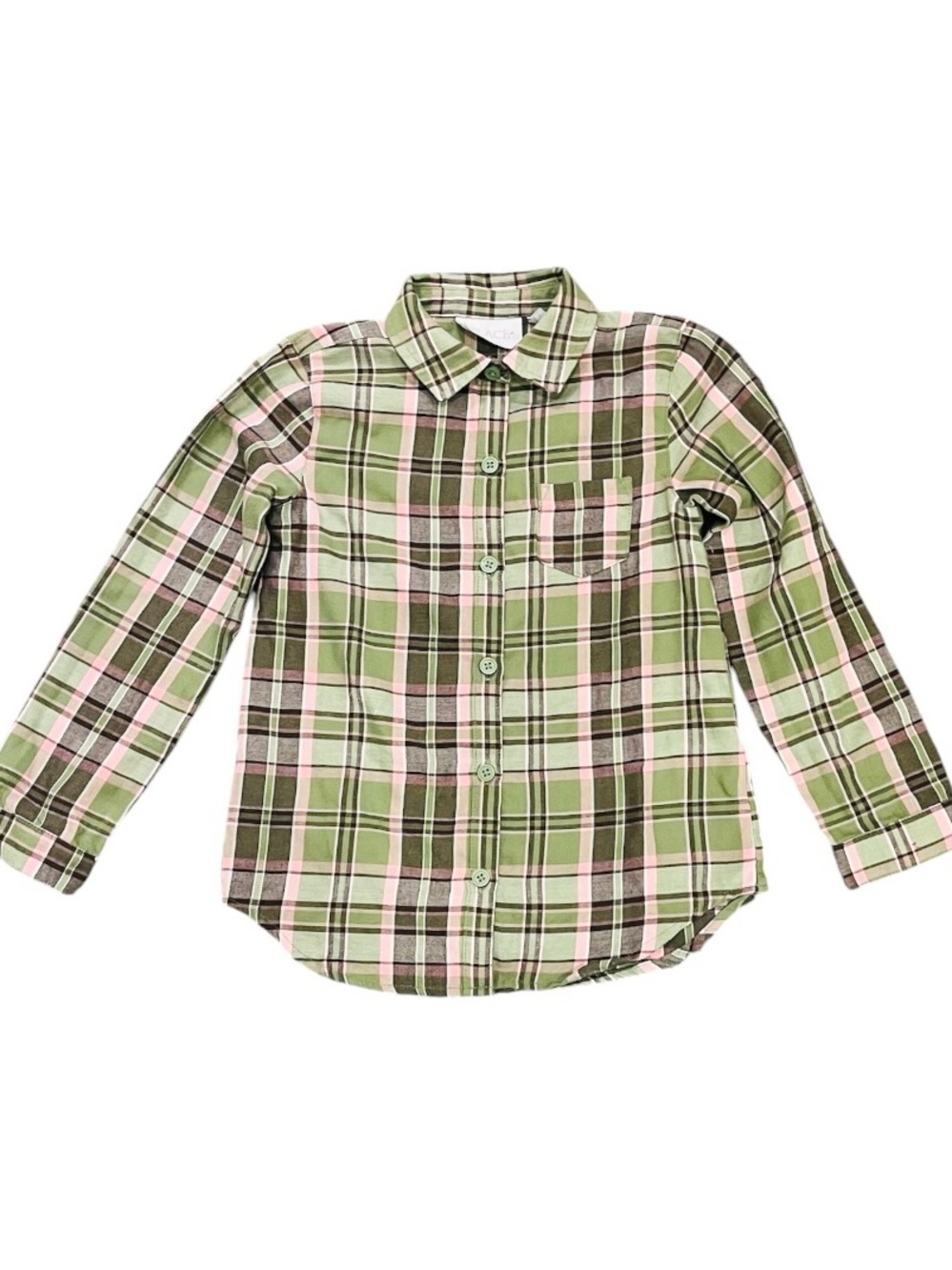 Place Girls 4 cotton blend plaid button down shirt multicolor long sleeve pocket